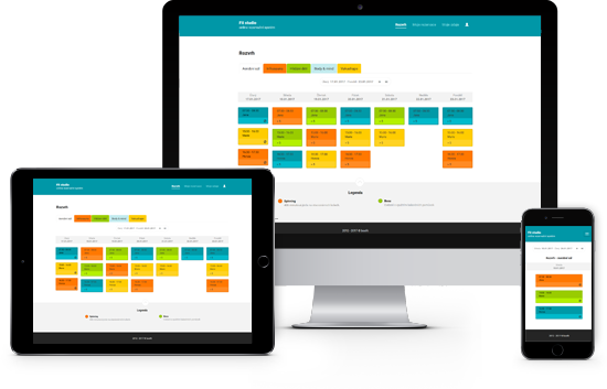 Jak vypadá zobrazení rezervačního systému BOOFIT v počítači, tabletu a telefonu